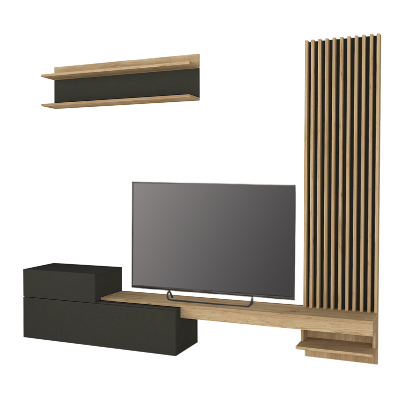 Dumont Megapap melamine tv unit in anthracite - sepet oak color 240x36.8x200cm.