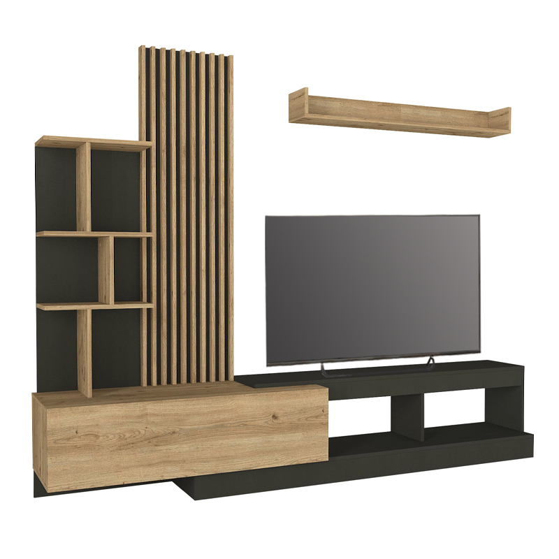 Vermont Megapap melamine tv unit in anthracite - sepet oak color 240x40x192cm.