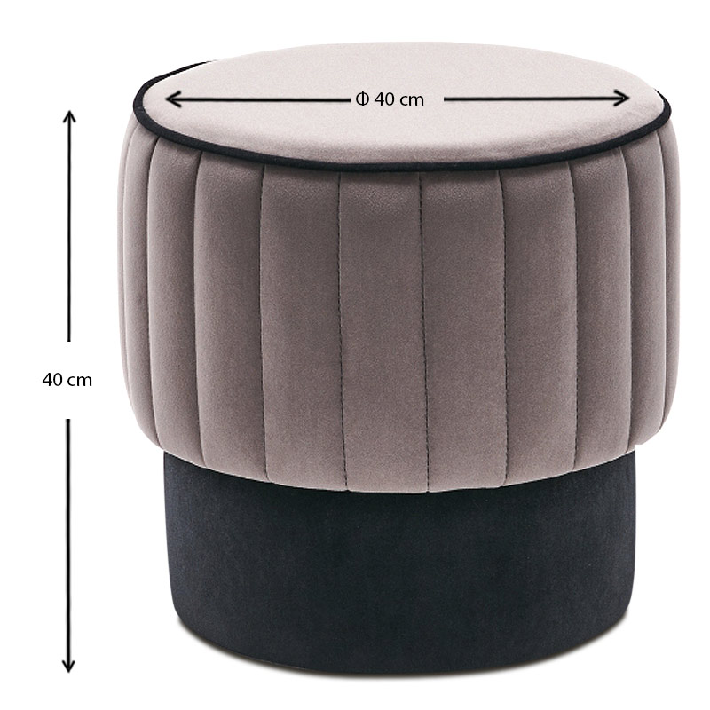 Rose Megapap velvet stool in grey color 40x40x40cm.