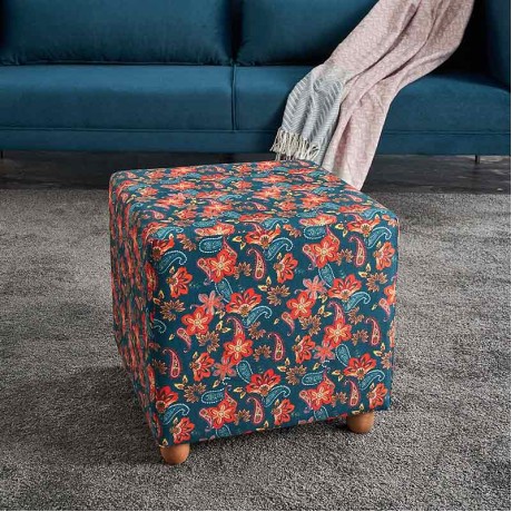 Nergis Megapap square fabric stool in multicolor color 40x40x40cm.