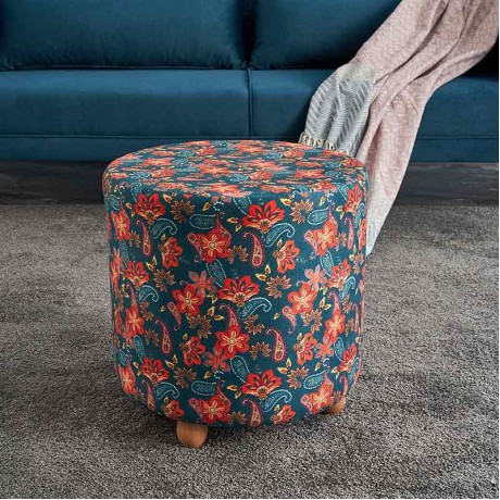 Nergis Megapap cylinder fabric stool in multicolor color 40x40x40cm.