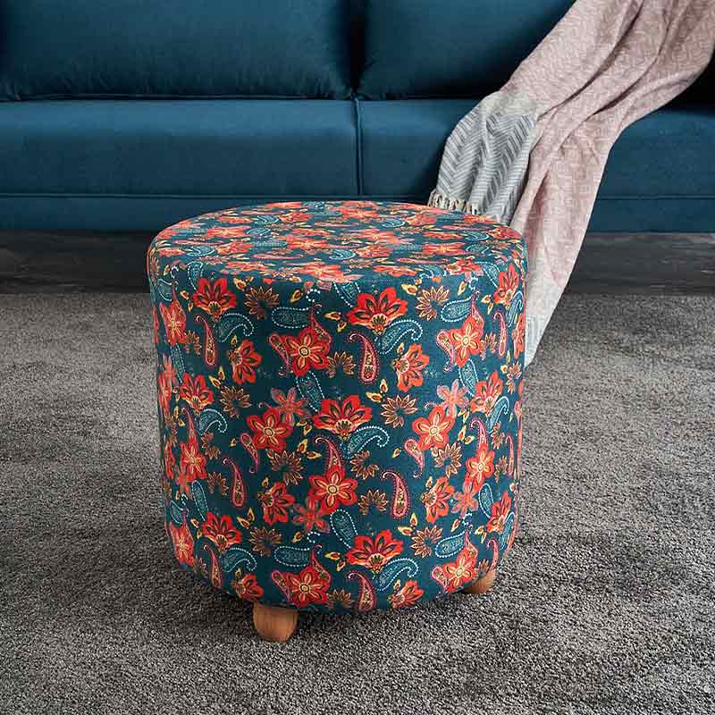 Nergis Megapap cylinder fabric stool in multicolor color 40x40x40cm.