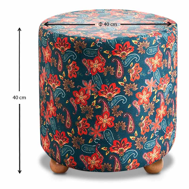 Nergis Megapap cylinder fabric stool in multicolor color 40x40x40cm.