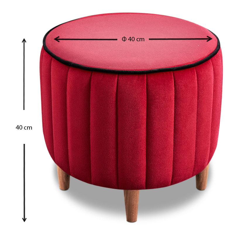 Lindy Megapap velvet stool in red color 40x40x40cm.