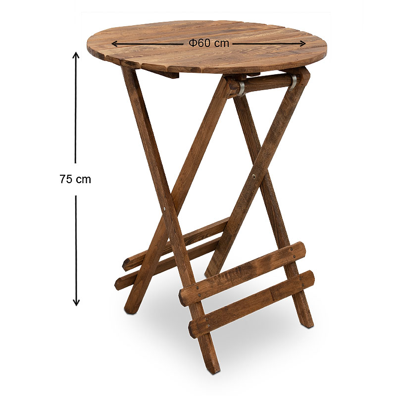 Queen Megapap foldable table by beech wood in walnut color Ø60x75cm.