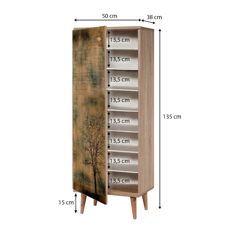 Soho Megapap melamine shoe cabinet in sonoma color 50x38x135cm.