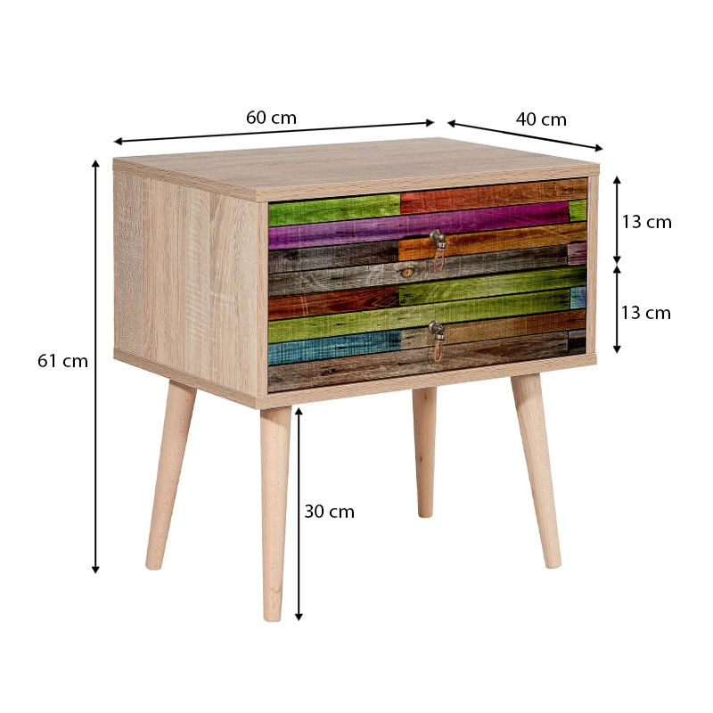 Soho Megapap melamine nightstand in sonoma color 60x40x61cm.