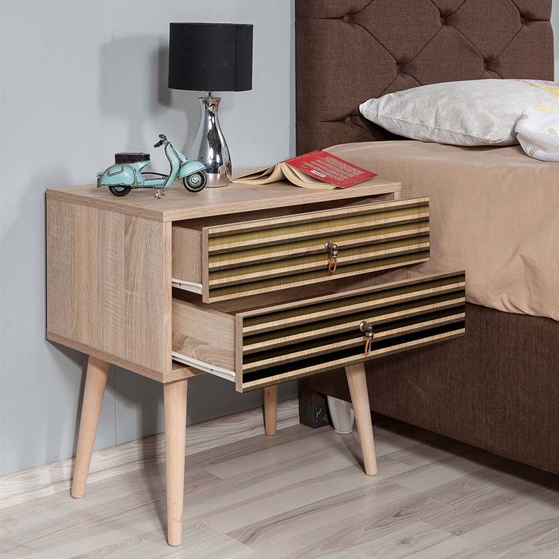 Soho Megapap melamine nightstand in sonoma color 60x40x61cm.