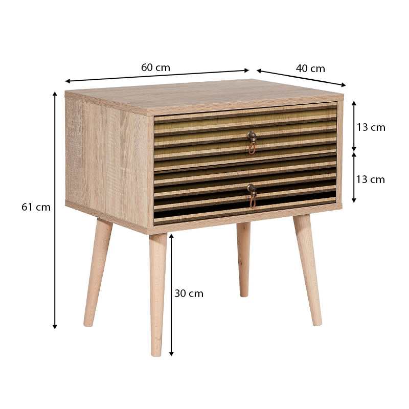 Soho Megapap melamine nightstand in sonoma color 60x40x61cm.