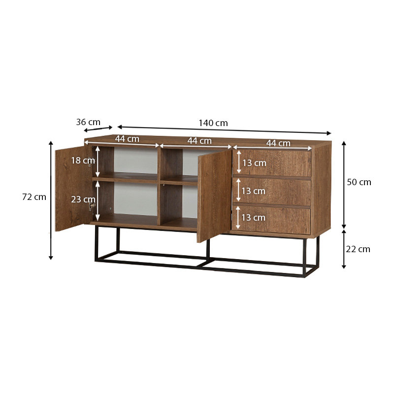 Amedeo Megapap melamine buffet in walnut color 140x36x72cm.