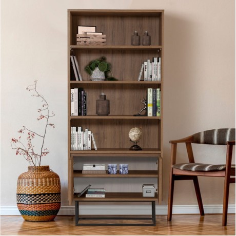 Amedeo Megapap melamine bookcase in walnut color 80x36x182cm.