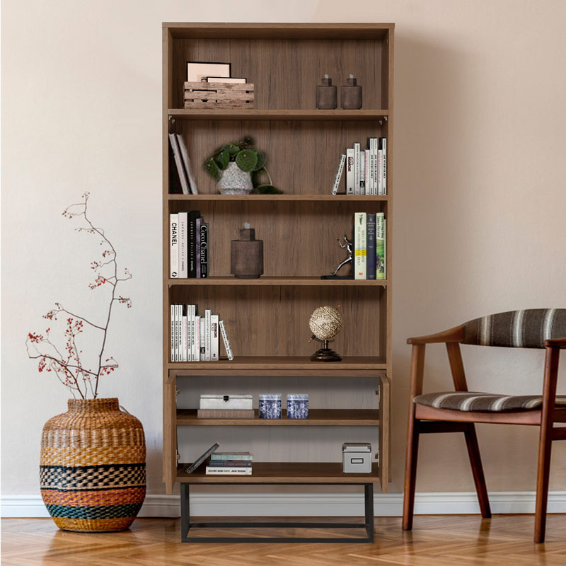 Amedeo Megapap melamine bookcase in walnut color 80x36x182cm.