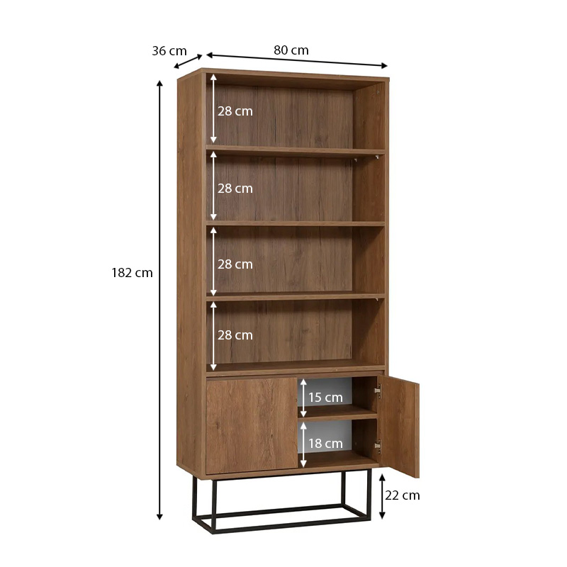 Amedeo Megapap melamine bookcase in walnut color 80x36x182cm.