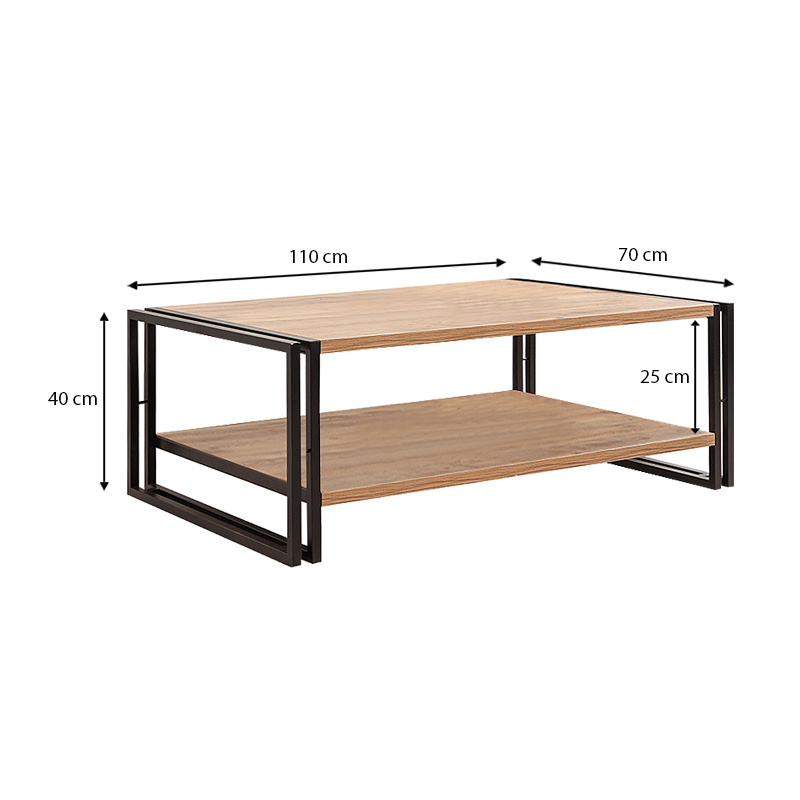 Coffee table Atlas Megapap metal - melamine color atlantic pine 110x70x40cm.