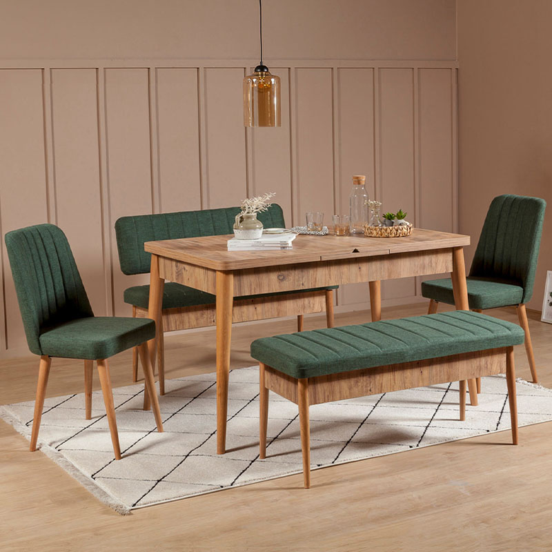 Two-seater sofa - Alden Megapap melamine bench - green fabric 110x40x85cm.