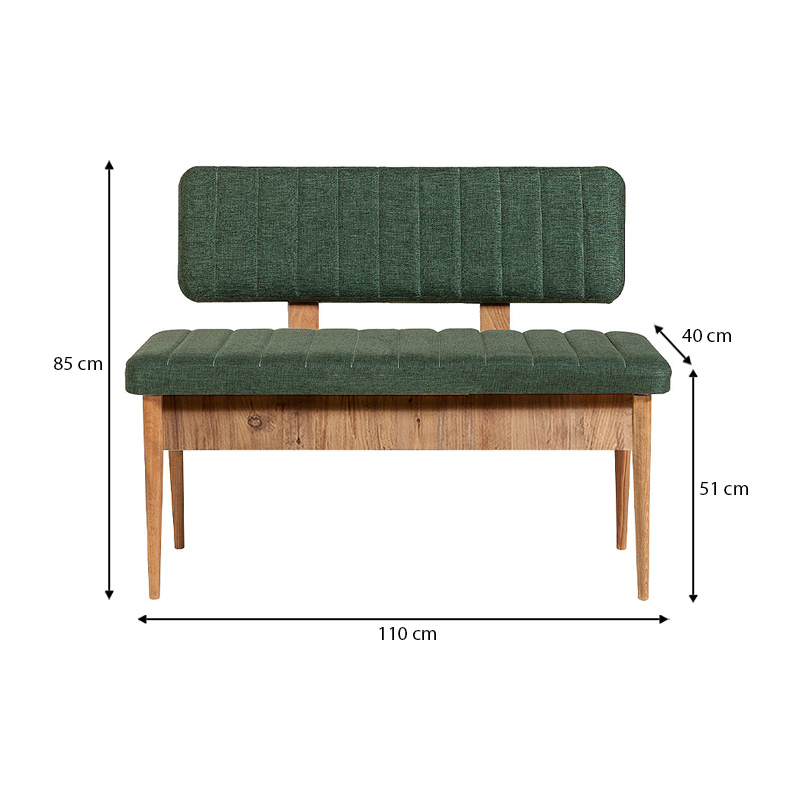 Two-seater sofa - Alden Megapap melamine bench - green fabric 110x40x85cm.
