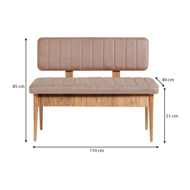 Two-seater sofa - Alden Megapap melamine bench - beige velvet 110x40x85cm.