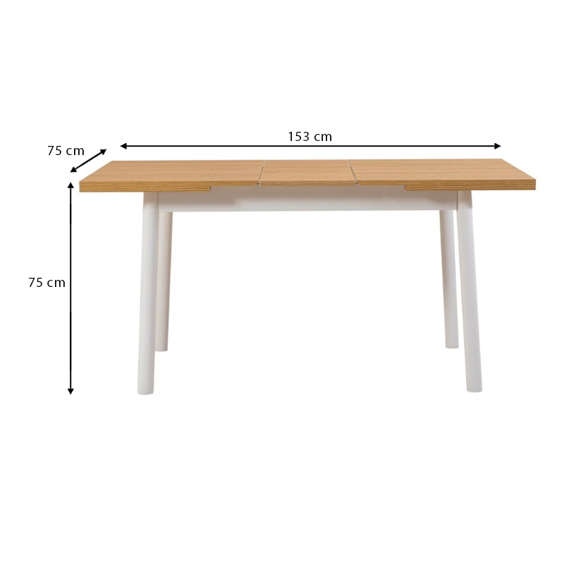 Jemmy Megapap melamine extendable table in natural - white color 120/153x75x77cm.