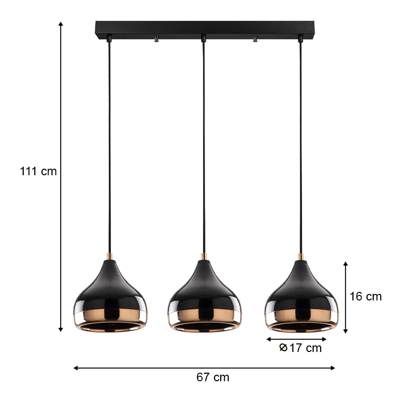 Precious Megapap E27 metallic three-light ceiling light in black - bronze color 67x17x111cm.