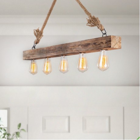 Erebos Megapap E27 wooden five lights ceiling lamp in natural color 100x7x53cm.