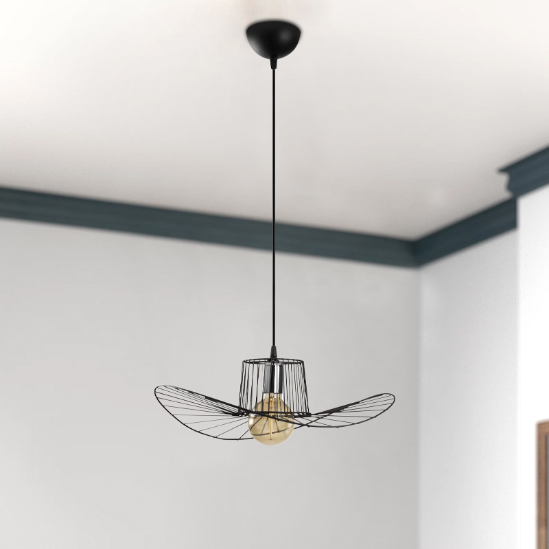 Tel Megapap E27 metallic ceiling lamp in black color Φ49x110cm.