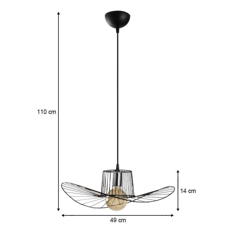Tel Megapap E27 metallic ceiling lamp in black color Φ49x110cm.