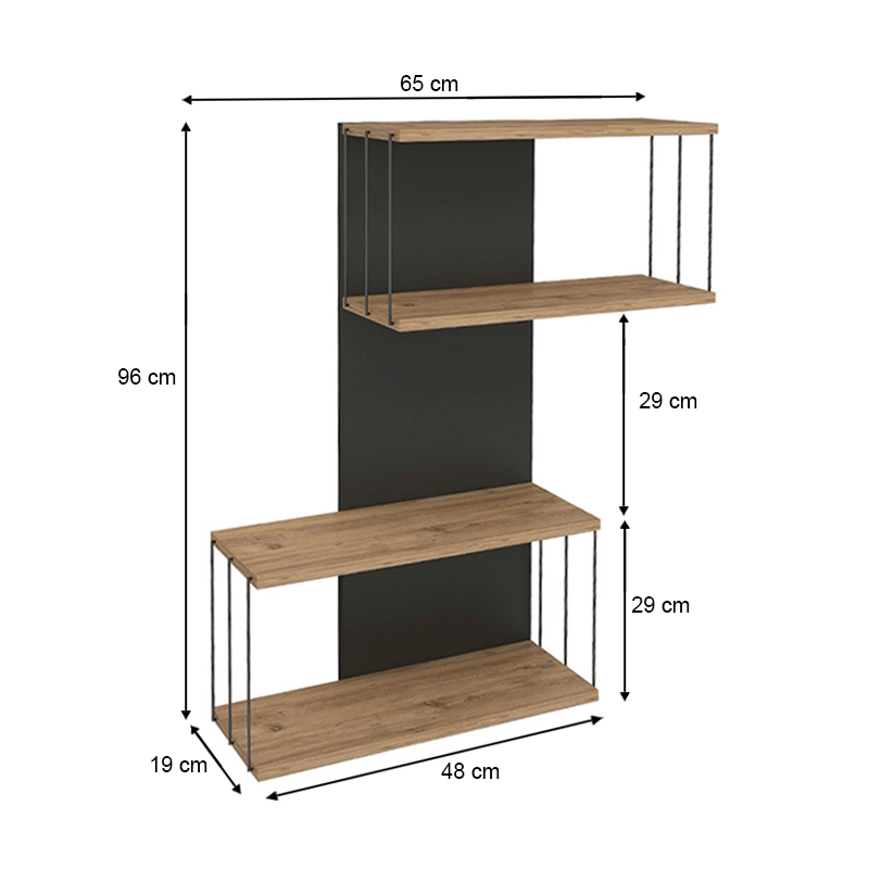 Melamine wall shelf Destan Megapap in color antracite - natural beech 65x19x96cm.