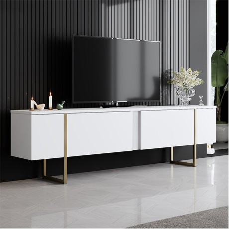 Έπιπλο τηλεόρασης Luxe Megapap χρώμα λευκό - χρυσό 180x30x50εκ.