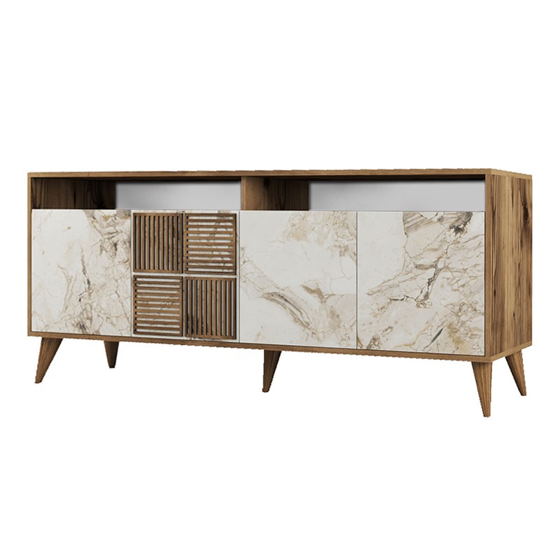 Milan Megapap melamine buffet in walnut - white marble effect color 180x35x78,6cm.
