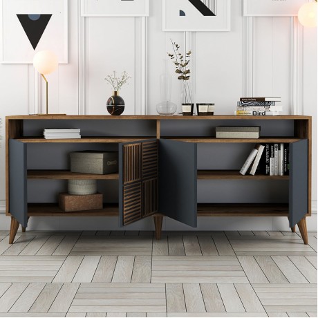 Μπουφές Milan Megapap χρώμα καρυδί - ανθρακί 180x35x78,6εκ.