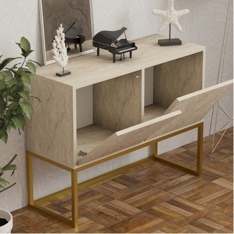 Κονσόλα - Μπουφές Zermat Megapap χρώμα μπεζ travertine - χρυσό 90x34x70εκ.