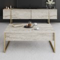 Luxe Megapap metal - melamine coffee table in travertine - gold color 90x60x40cm.