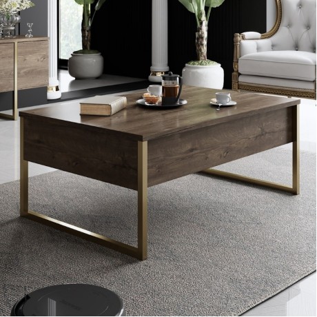 Τραπεζάκι σαλονιού Luxe Megapap χρώμα καρυδί - χρυσό 90x60x40εκ.