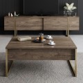 Luxe Megapap metal - melamine coffee table in walnut - gold color 90x60x40cm.