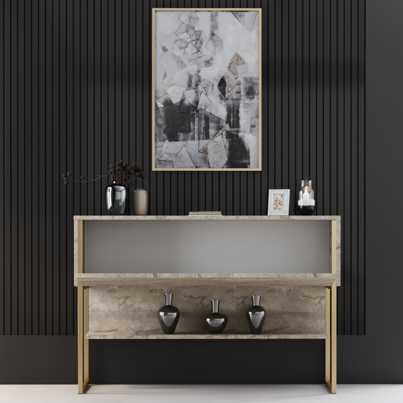 Luxe Megapap melamine buffet in travertine - gold color 120x30x80cm.