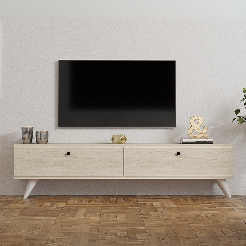 Paris Megapap melamine TV stand in travertine color 160x25x35cm.