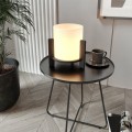 Φωτιστικό επιτραπέζιο Pine Megapap E27 Mdf - ύφασμα Pvc χρώμα μαύρο - κρεμ Ø20x20εκ.