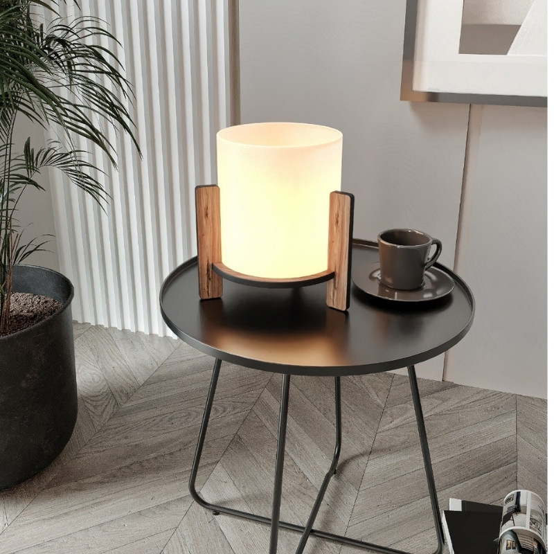 Pine Megapap MDF E27 table lamp in walnut - cream color Ø20x20cm.