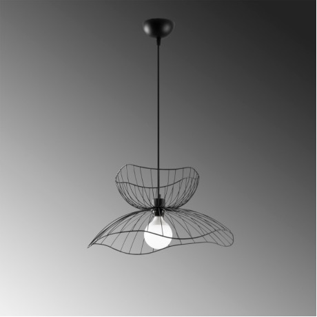 Farac Megapap E27 metallic ceiling lamp in black color Ø50x31/111cm.