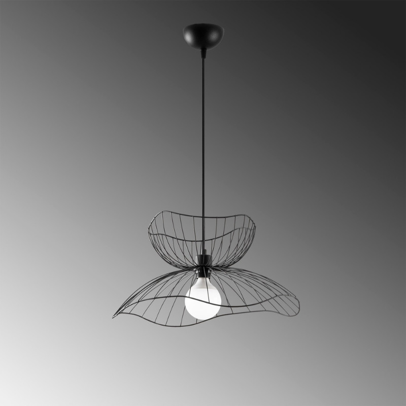 Farac Megapap E27 metallic ceiling lamp in black color Ø50x31/111cm.