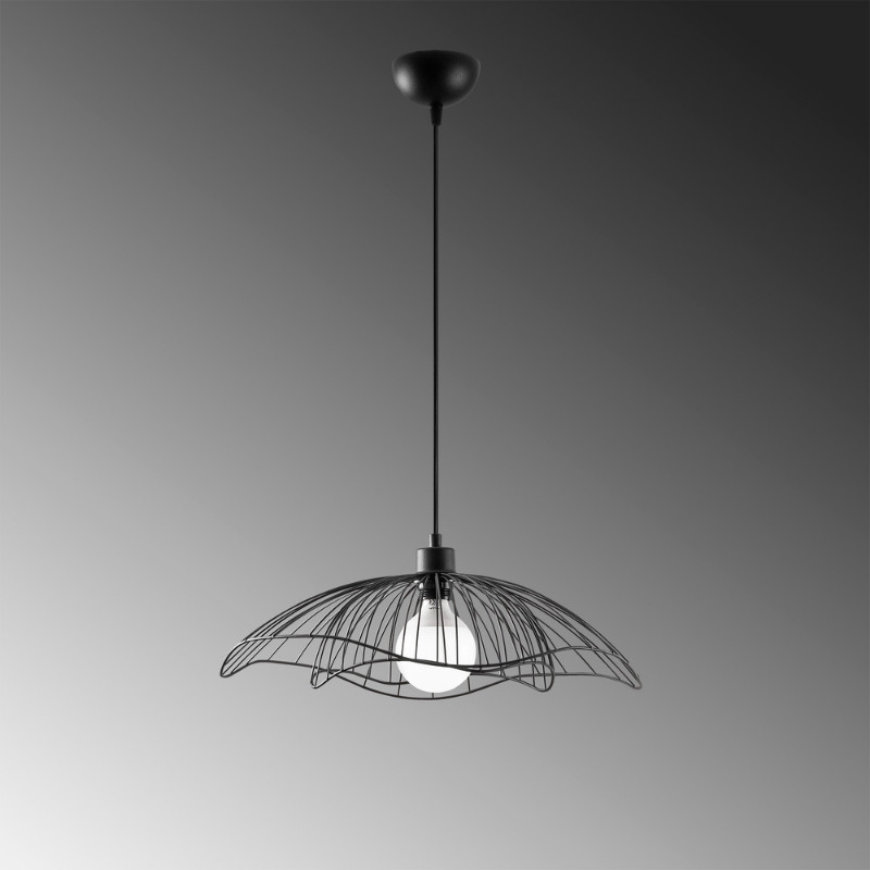 Farac Megapap E27 metallic ceiling lamp in black color Ø50x31/111cm.