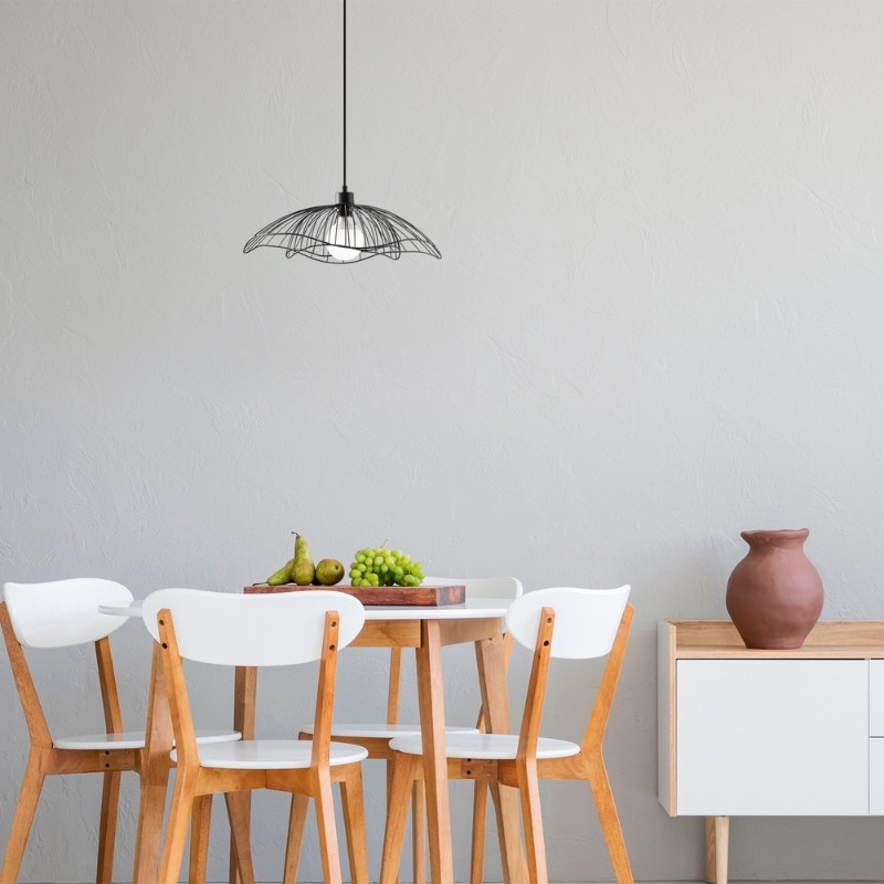 Farac Megapap E27 metallic ceiling lamp in black color Ø50x31/111cm.