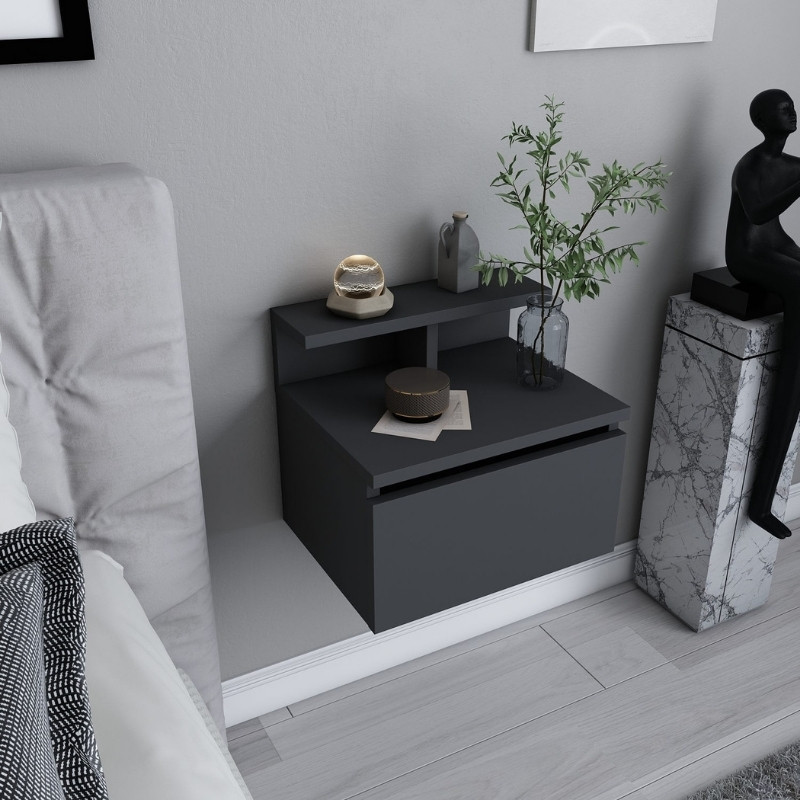 Arsen Megapap melamine wall nightstand in anthracite color 39,8x31,9x35cm.