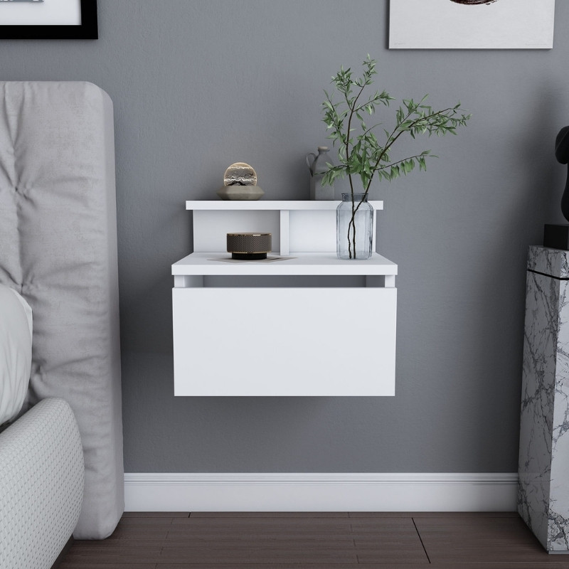 Arsen Megapap melamine wall nightstand in white color 39,8x31,9x35cm.