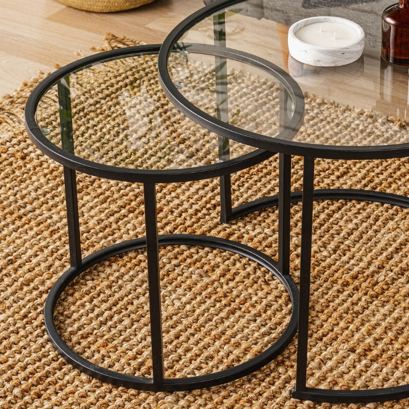 Vetro Megapap metal - tempered glass coffee table in black color Ø60x43cm.
