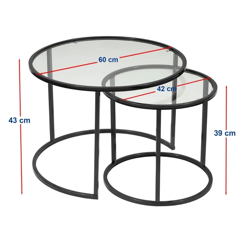 Vetro Megapap metal - tempered glass coffee table in black color Ø60x43cm.