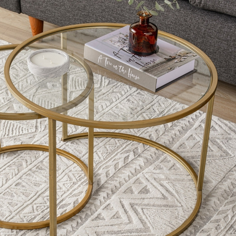 Vetro Megapap metal - tempered glass coffee table in gold color Ø60x43cm.