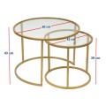 Vetro Megapap metal - tempered glass coffee table in gold color Ø60x43cm.
