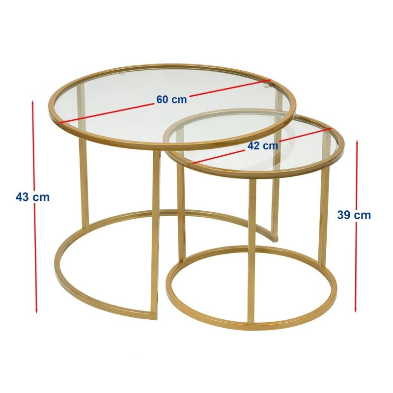 Vetro Megapap metal - tempered glass coffee table in gold color Ø60x43cm.