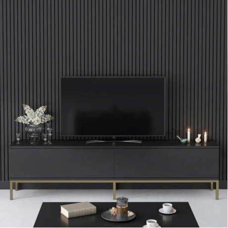 Lord Megapap melamine tv stand in black - gold color 180x30x47cm.